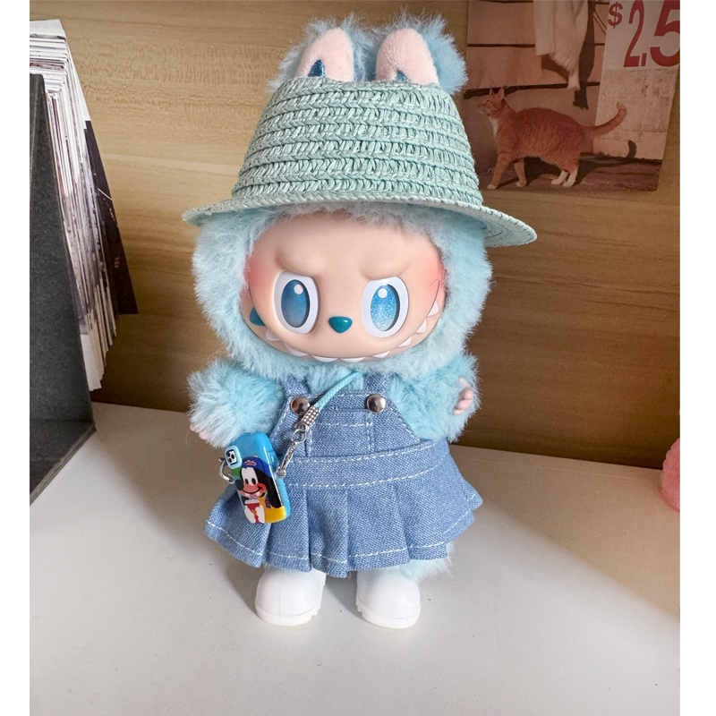 【娃衣】~labubu搪胶第三代拉布布坐坐派对衣服牛仔套装图片