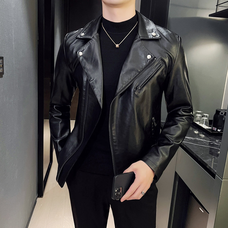 皮衣高档修身男装皮夹克机车服