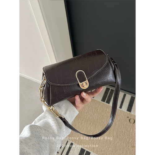ROSSY BAG 复古咖圆筒包 小众百搭休闲单肩包包女链条通勤简约