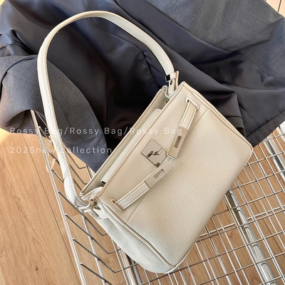 ROSSY BAG 荔枝纹凯莉包 百搭休闲简约纯色质感单肩斜挎包包女