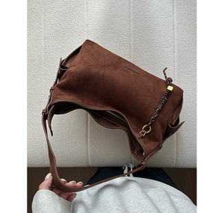 ROSSY BAG 复古麂皮绒机车包 百搭休闲大容量单肩斜挎包包女通勤