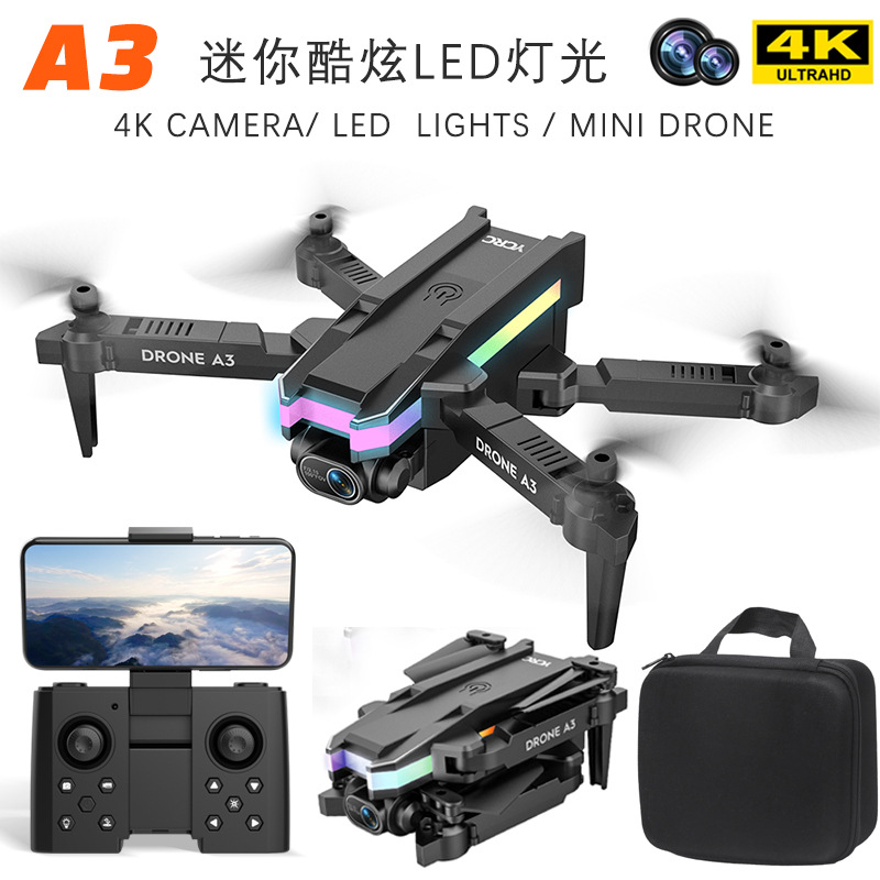 A3无人机定高4K高清航拍折叠飞行器mini四轴遥控翻滚飞机炫酷灯光
