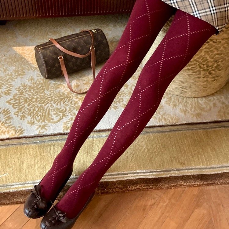 cnorahk小众 幂式同款菱格袜镂空连裤袜秋冬薄款棉微压显瘦格蕾系