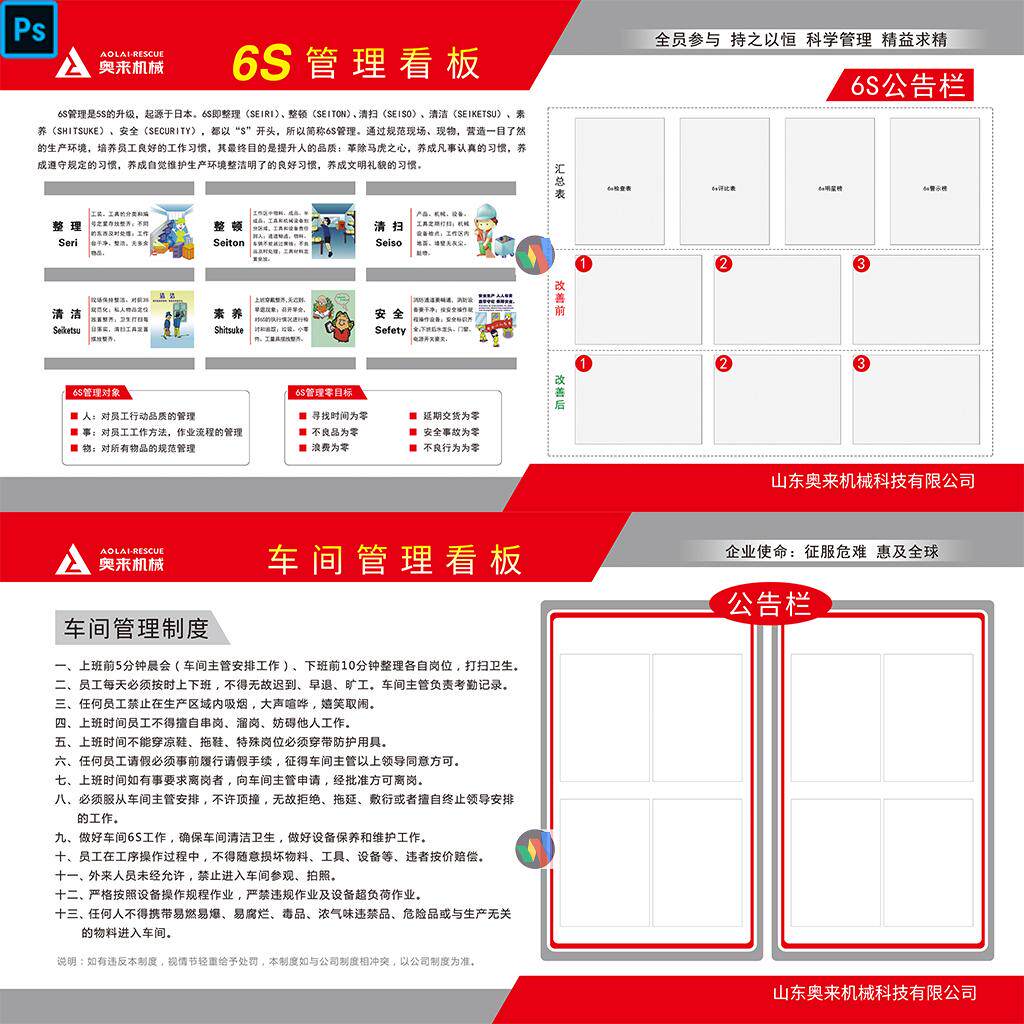 车间管理制度挂图图片车间6S管理看板安全生产车间宣传栏PSD素材