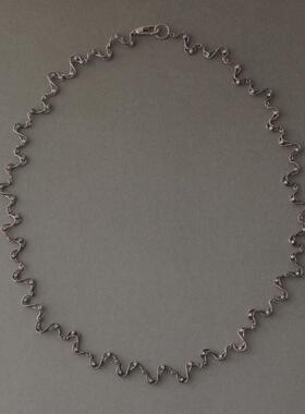 包税包邮日本代购noguchi25春夏新款铂金白钻镶嵌波纹锁骨项链女