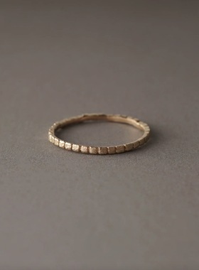 noguchi法式手工素金小方块戒指