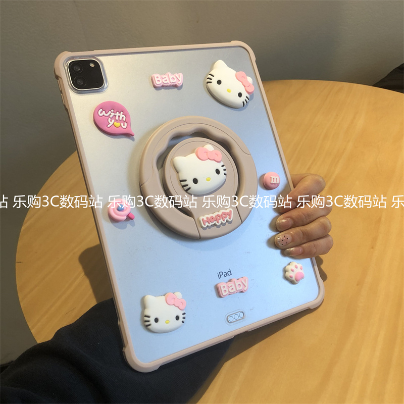 可爱立体公仔360度旋转iPad11保护套2025新款第10代Air456适用苹果10.2寸9.7防摔aipaid8平板Pro11磨砂单后壳