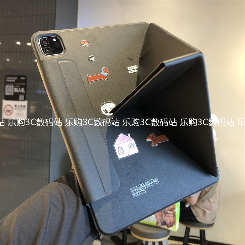 ins风长长狗一体3+Y折百变横竖屏适用苹果iPad9/8/7保护套Pro11第10代Air765可爱10.2寸9.7搭扣apid硅胶壳A16