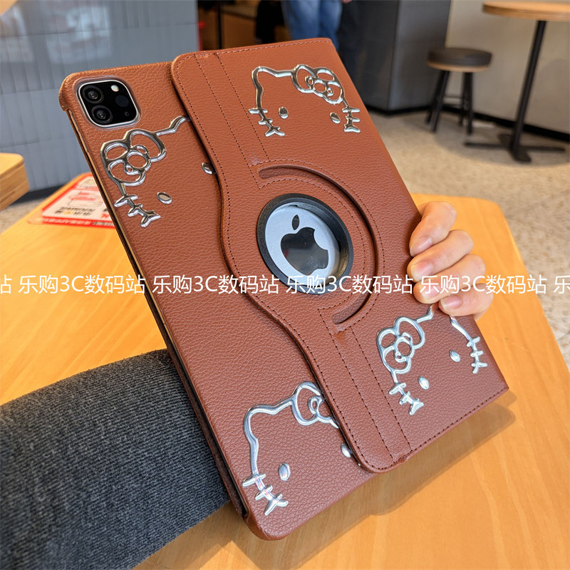 立体可爱猫DIY360度旋转皮套iPad11代A16保护套aipaid可爱10.2/Pro11适用9.7苹果Air3456卡通平板mini6防摔壳