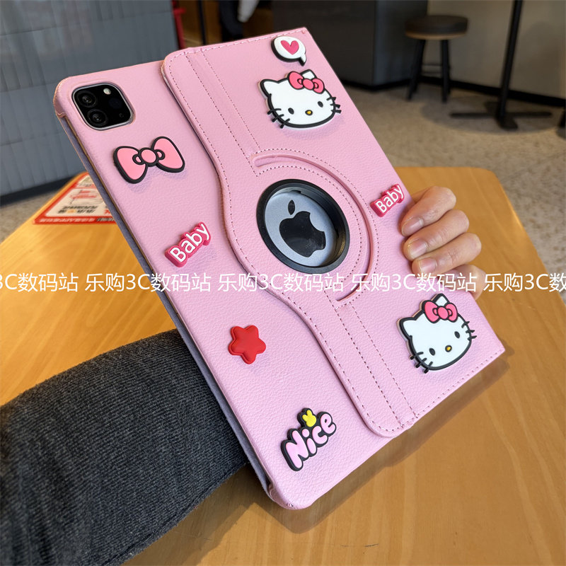 可爱大脸猫360度旋转皮套iPad11代a16保护套ipad10代8可爱10.9/Pro11适用9.7苹果Air7卡通平板mini6防摔壳M45