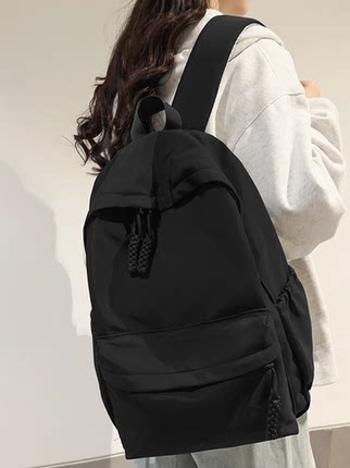 书包女生大学生简约黑色大容量初中生高中生2023新款背包女双肩包