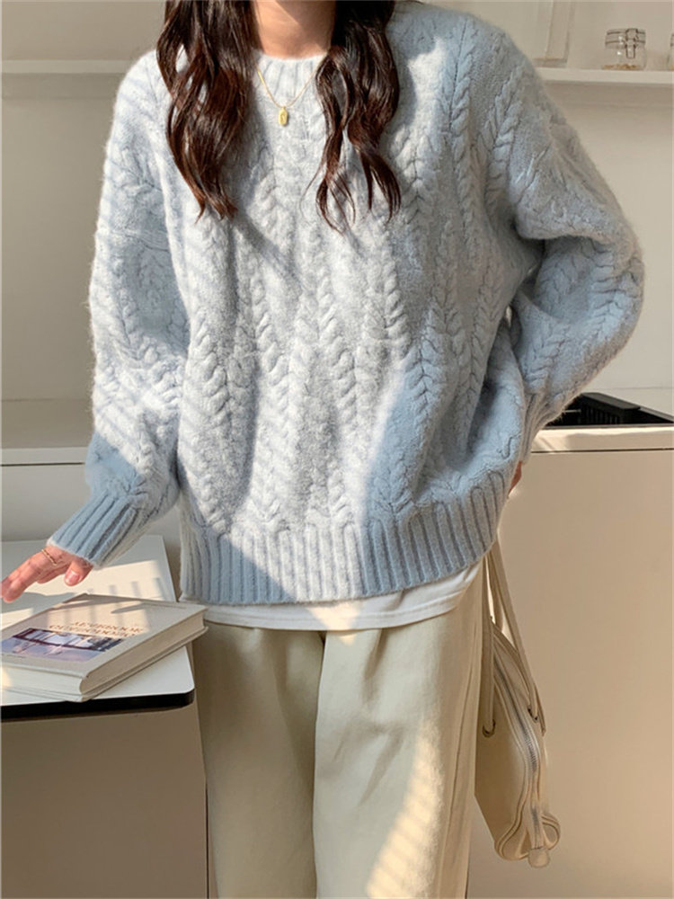 温柔奶系软糯毛衣女慵懒日系复古宽松秋冬学生加厚外穿小个子穿搭
