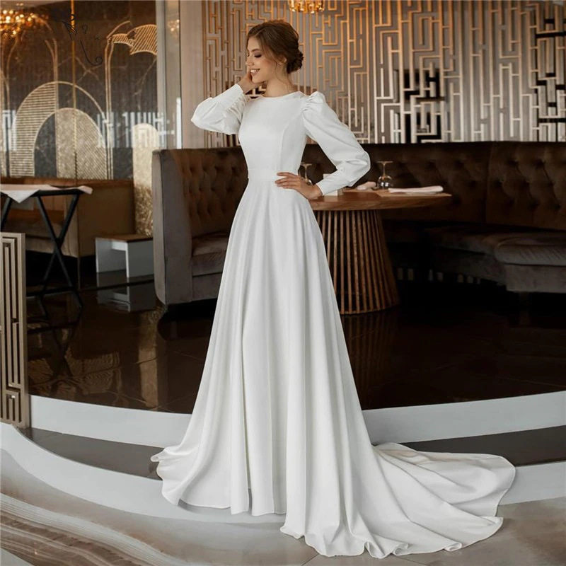 doymeny bridal wedding dress  long sleeves o-neck soft