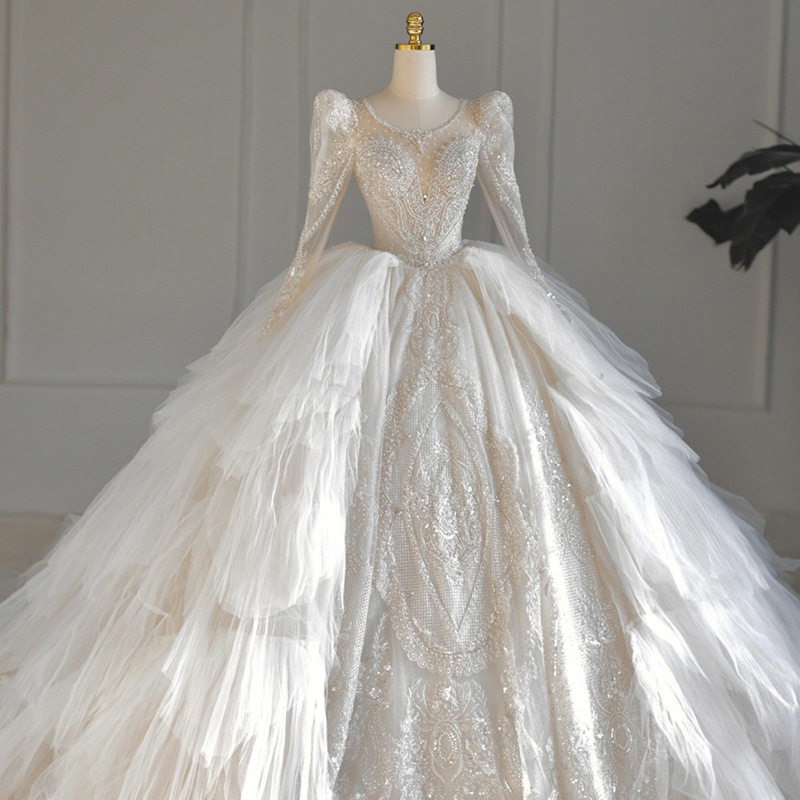 vintage luxury winter girl wedding dress white french long s