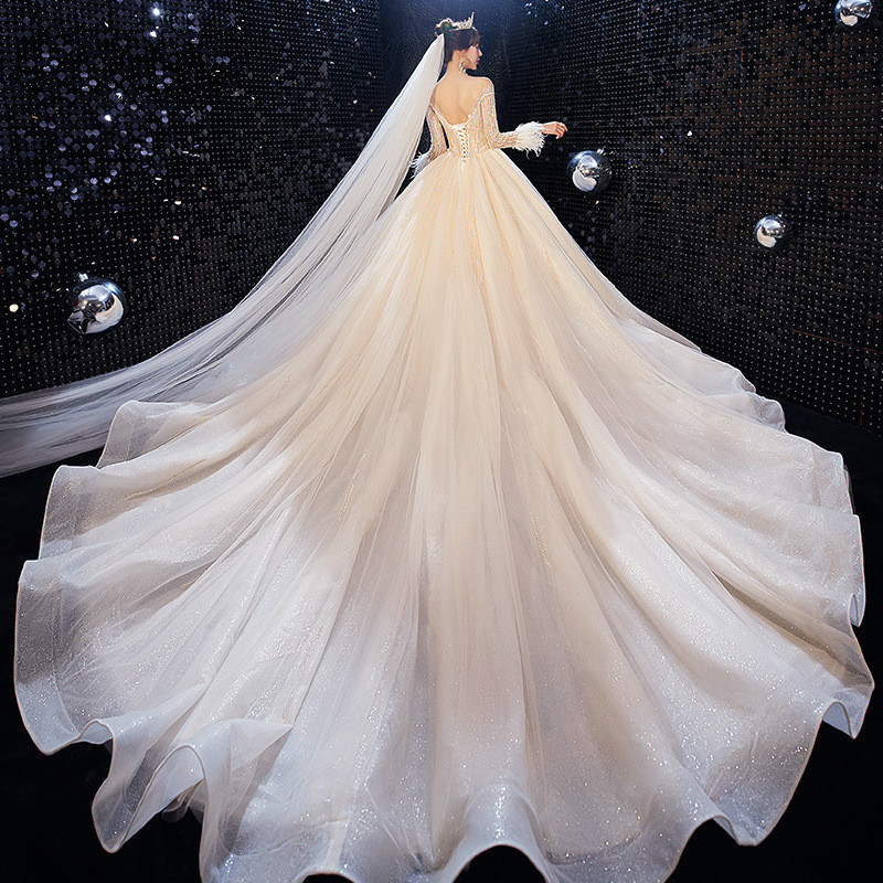 Long-sleeved wedding dress New Wedding Dress Brid Sweetheart Sleeveless Floor- Long-sleeved wedding dress New Wedding Dress Brid Sweetheart Sleeveless Floor-