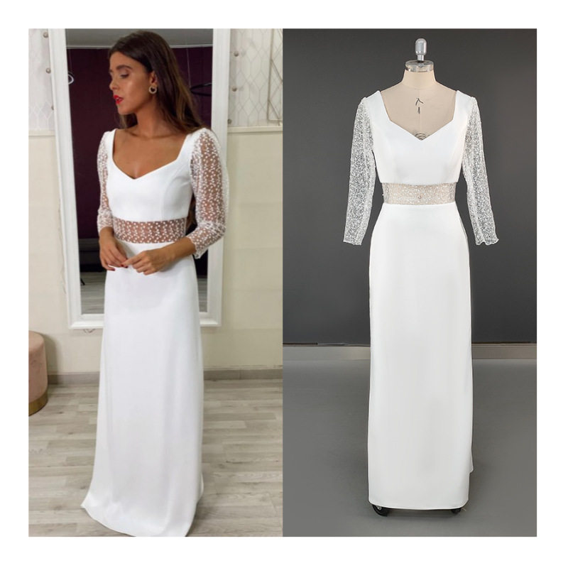 8729# 100% real photos two piece suit long lace sleeves shea