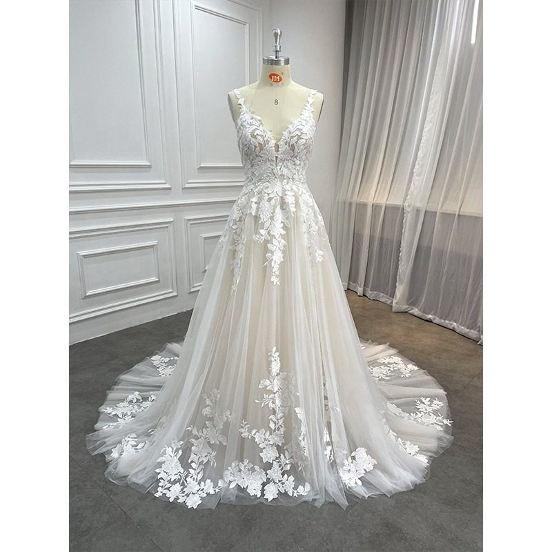 manufacturer light champagne plunge v neck backless bridal s