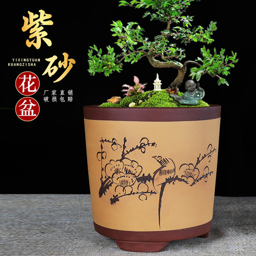 紫砂中国风桌面陶瓷盆景盆