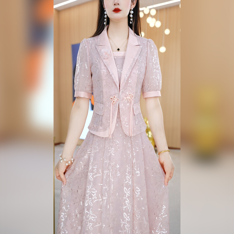 美瑞爆款西服套装裙女2025新款夏季减龄干练正式场合连衣裙两件套