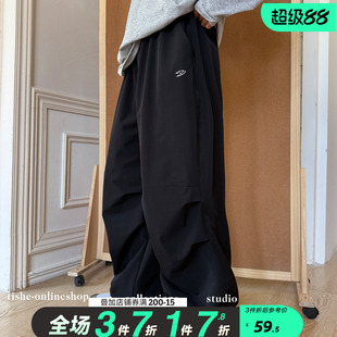 男童裤子春秋款2026新款中大童宽松速干伞兵裤青少年秋装运动裤潮