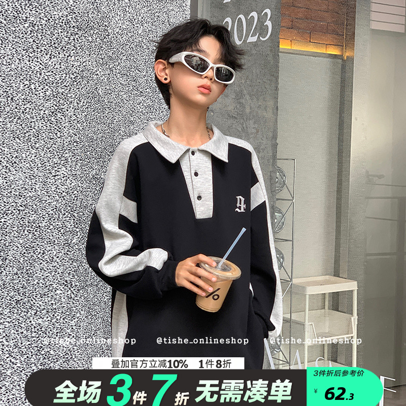题设翻领嘻哈长袖polo炸街