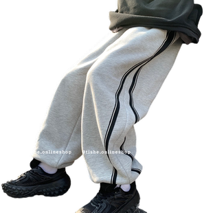 男童加绒裤子秋冬款运动裤儿童加厚卫裤大童男装加宽大码冬装潮牌