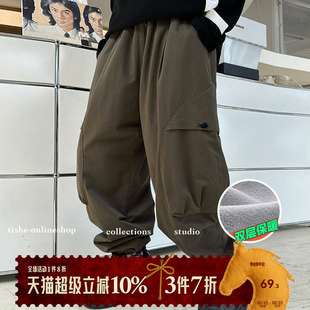 男童工装裤加绒加厚冬装长裤大童男装儿童冬款运动裤男孩冬季裤子