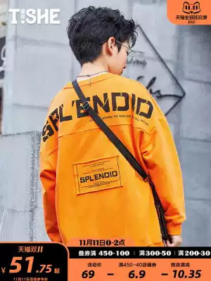 Boys Hip Hop Tide Sweats 2021 Spring and Autumn Dress Tide Brand Autumn Long Sleeve Top Tide Brand 12 Years Old 15