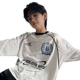 男童速干长袖T恤春秋款2025大童男装儿童球衣嘻哈打底衫上衣潮牌t