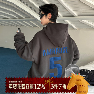 男大童加绒连帽卫衣2025秋冬新款中大童重磅美式宽松潮牌冬装衣服