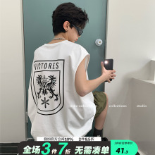 男童无袖背心夏装2025新款中大童纯棉体恤上衣青少年夏季球服潮牌
