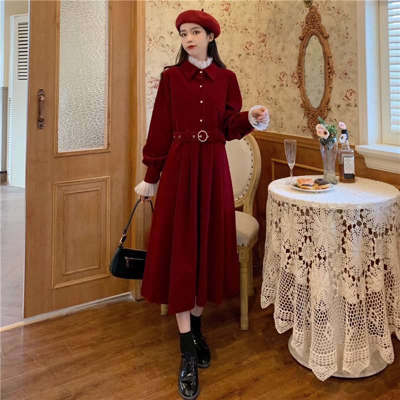 French style slim waist long sleeve black dress retro Hepburn style small black dress real price