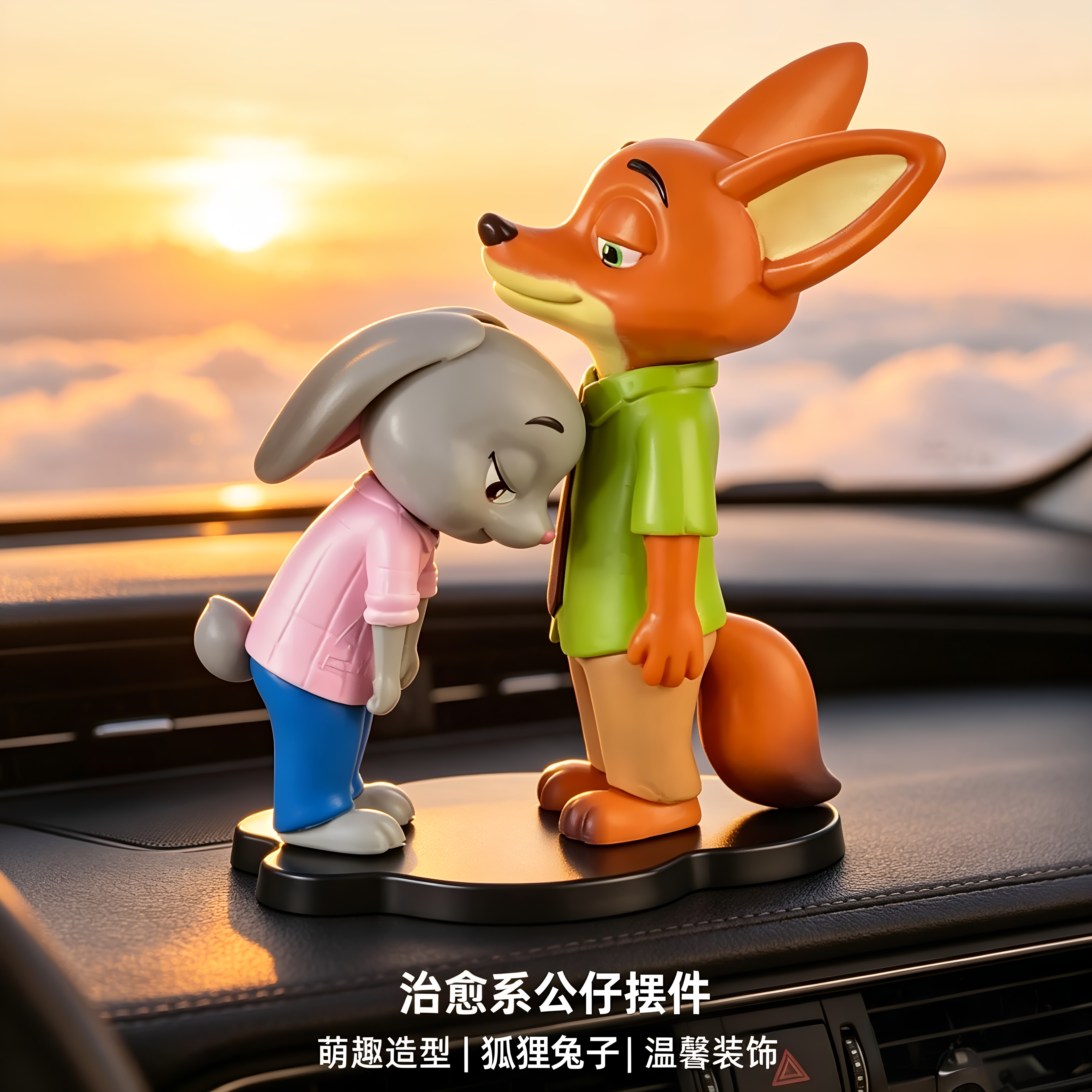 狐狸兔子抱抱摆件桌面玩偶手办