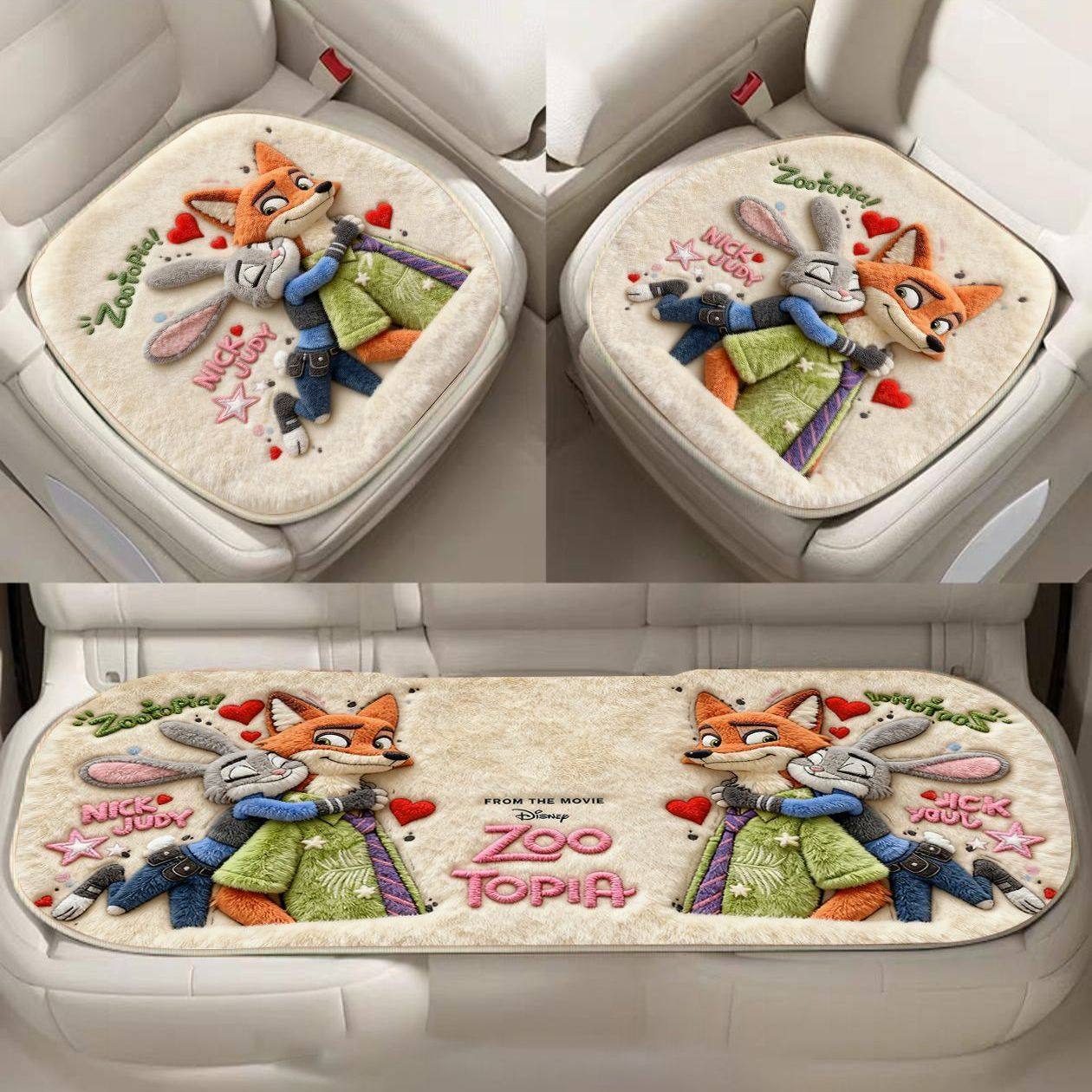 疯狂动物城朱迪尼克卡通汽车坐垫可爱毛绒冬季保暖三件套座椅垫