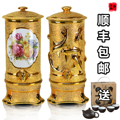 陶瓷净水器储水罐奢华陶瓷水缸家用带龙头过滤缸创意泡茶摆件水桶