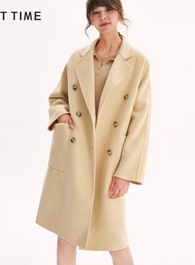 全织时代 2025秋冬新款赫本风100羊毛双面呢中长款大衣毛呢外套女
