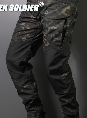 异种兵修身防风耐磨迷彩骑行机车工装战术裤男军迷户外束脚春秋冬