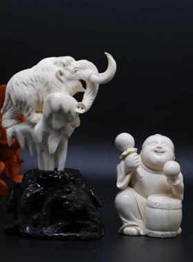 打鼓童子猛犸牙装饰摆件