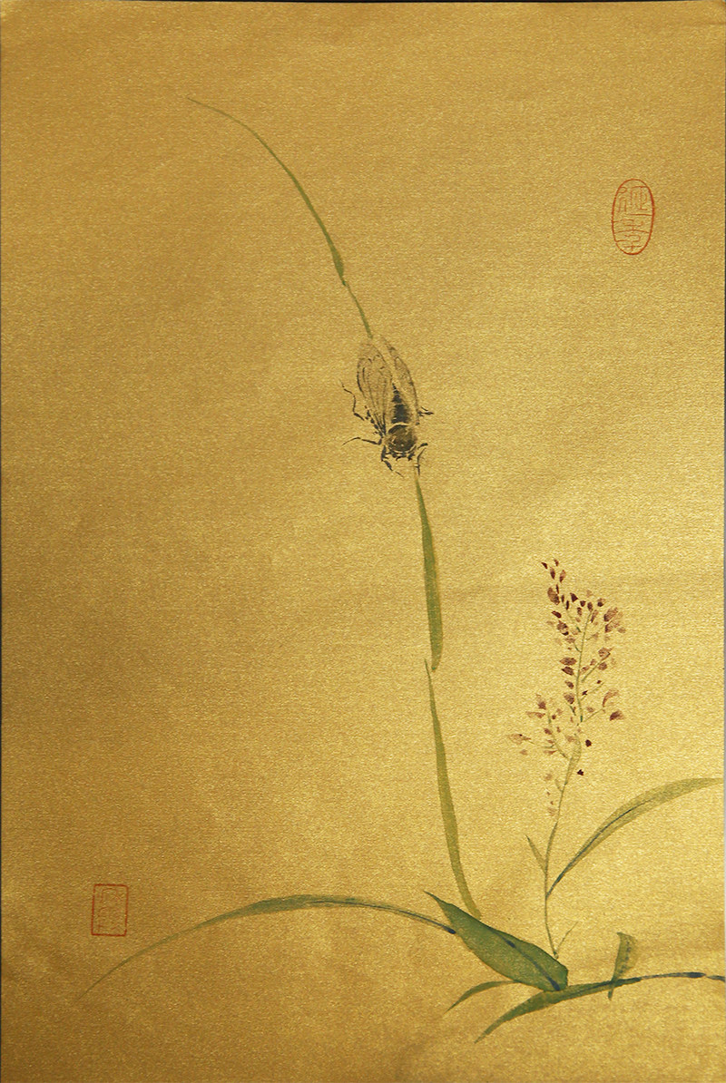 朵云轩真迹作品 沈晓红 蝉 海派国画小品花鸟仿绢纸收藏家居挂画