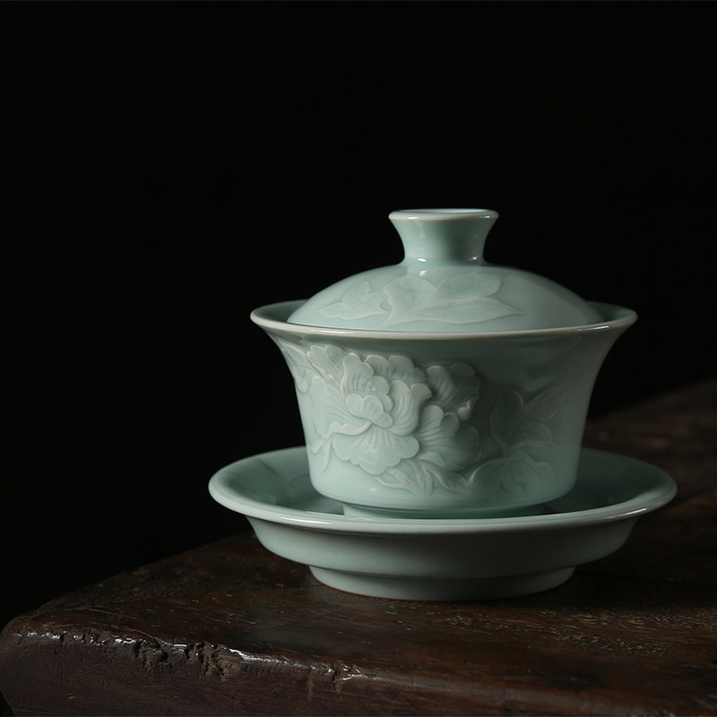 朵云轩茶具 青瓷手工盖碗 季晓 茶杯龙泉青瓷粉青梅子青非遗礼品