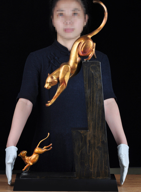 纯铜金钱豹招财书房商务工艺品