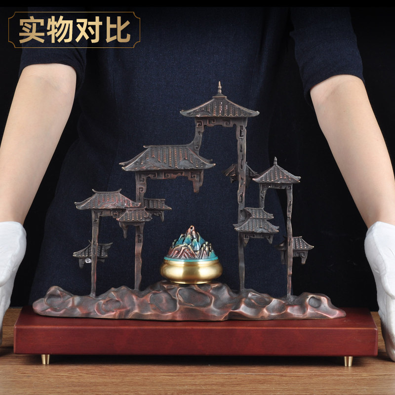 彩铜琼楼熏香炉摆件文昌创意铜檀香炉家居客厅茶室禅室装饰工艺品