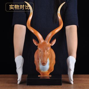 彩铜羚羊头摆件欧式羊现代轻奢工艺品家居客厅玄关电视柜装饰品