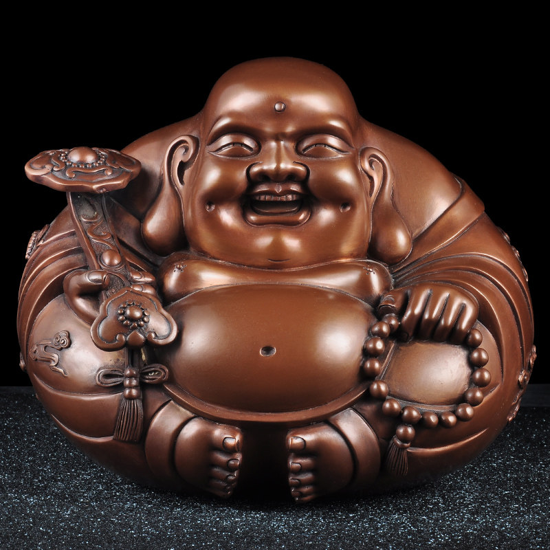 紫铜弥勒佛摆件一团和气笑口常开大肚佛笑佛家用寺庙佛堂供奉佛像