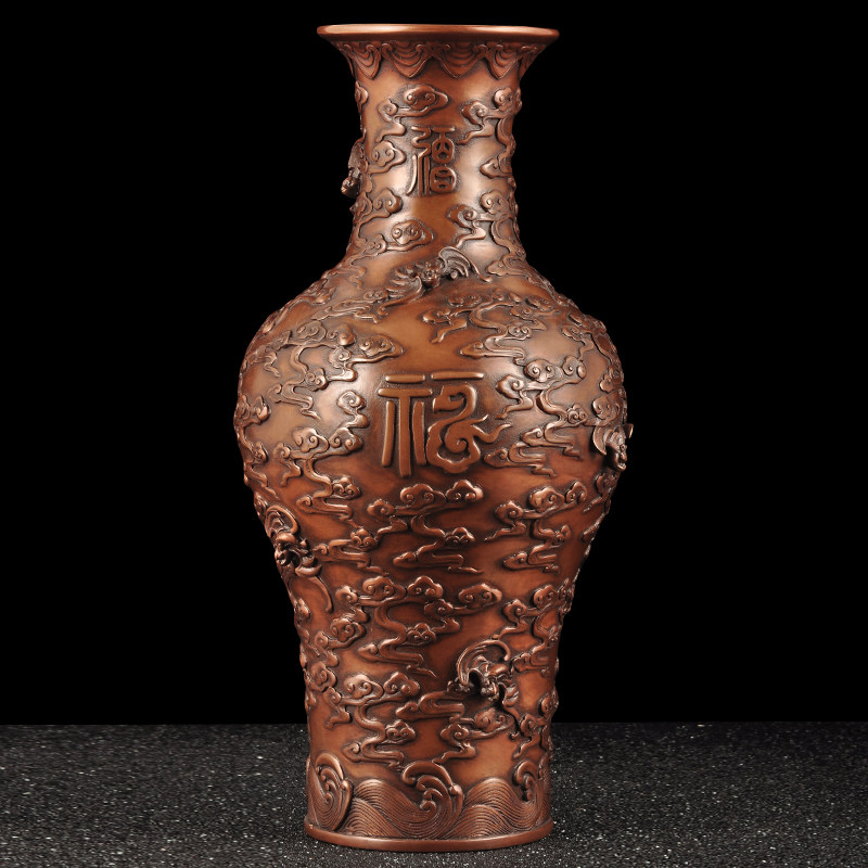 紫铜鹤寿延年花瓶摆件家居客厅装饰品送老人长辈祝寿生日礼物礼品