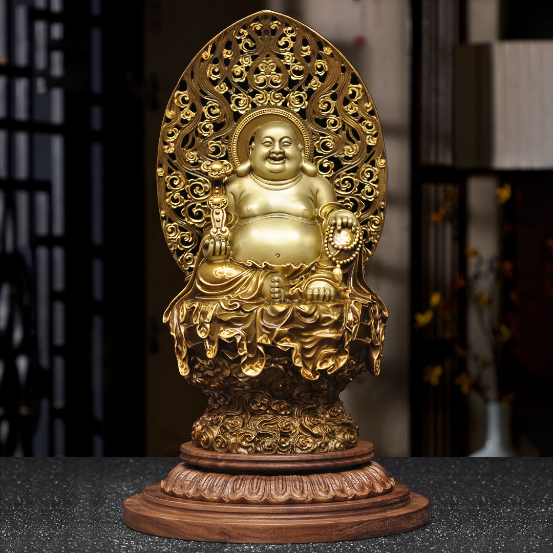 黄铜招财弥勒佛摆件笑口常开大肚笑佛居家客厅寺庙佛堂供奉佛像