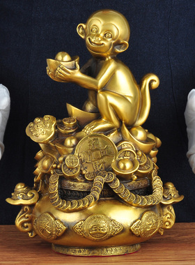 黄铜猴子吉祥物中式风家居装饰