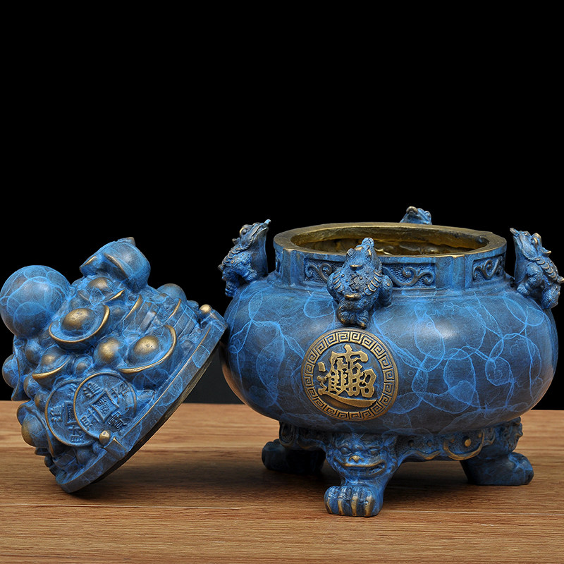 金蟾招财摆件黄铜聚宝盆开盖店铺开业礼品装饰家居客厅办公室摆设