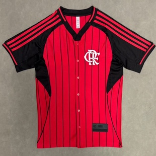 2025弗拉门戈球衣经典复古纽扣开衫棒球服足球服红大码肥佬衫4XL