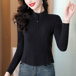 显瘦双面德绒保暖打底上衣 T恤女修身 2025秋冬新款 立领半拉链长袖